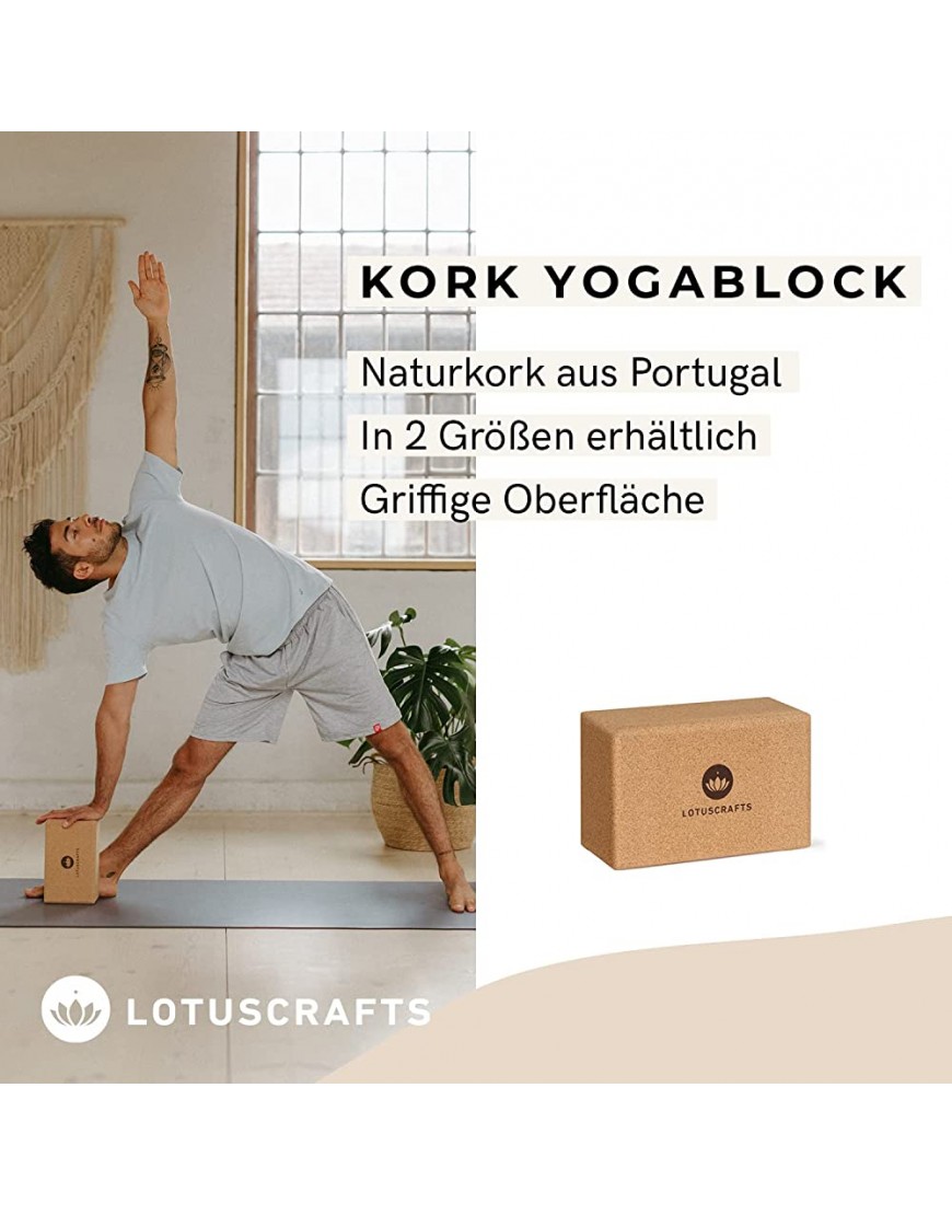 Lotuscrafts Yogablock Kork Supra Grip ökologisch hergestellt Yogaklotz aus Naturkork Korkblock für Yoga und Pilates Yoga Block für Anfänger und Fortgeschrittene - BBXRNVQ6