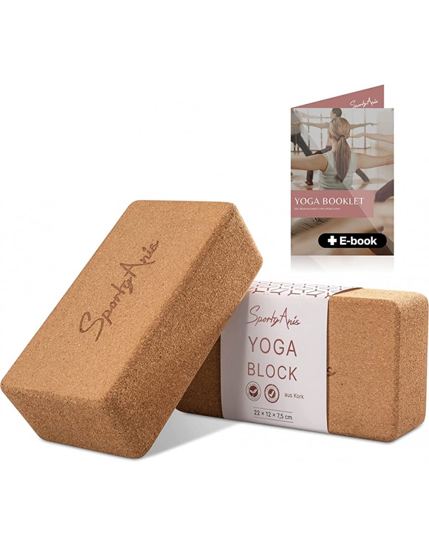 SportyAnis® Yogablock [2er Set] – Korkblock Yogaklotz für Yoga Asanas Pilates und Meditiation – Yoga-Block aus Naturkork - BGONRB8A