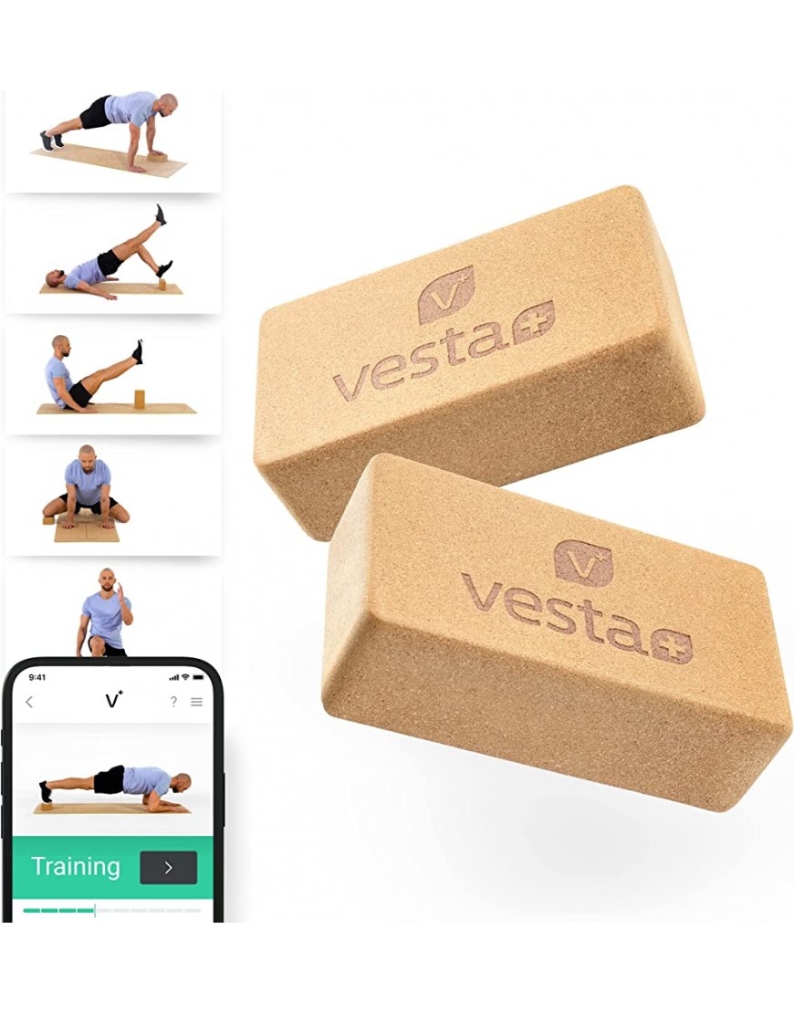 Vesta+ Yoga Block Kork 2er Set mit Yoga Gurt Yogablock Kork Testsieger als Yoga Block 2er Set Dein nachhaltiges Yoga Zubehör aus Naturkork und Baumwolle als Yoga Set Yoga Blocks Set 2 Yoga Klötze - BIKGIHKV
