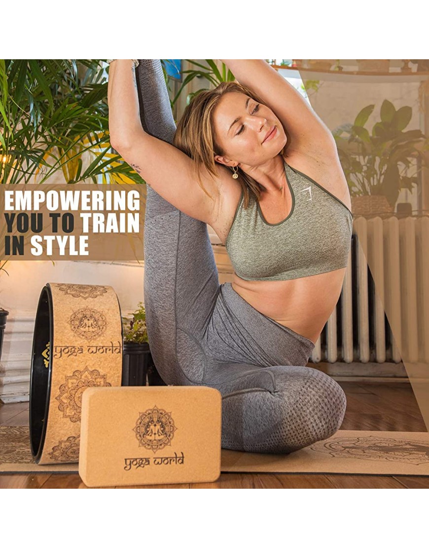 Yoga World Kork-Yoga-Blöcke – Feste rutschfeste Steine für Dehnübungen Pilates Stabilität Fitness – Gebogene Kanten für sicheren Halt – leicht zu reinigendes Übungszubehör – 9x6x3cm 700 g - BCDRTD16