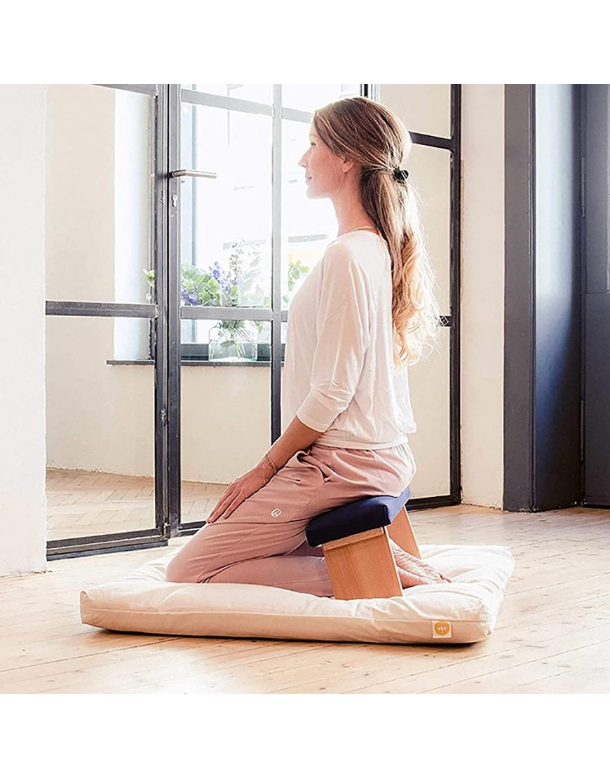Meditationsbank Gebetshocker mit klappbaren Beinen und Kissen kniender Meditationshocker zum Sitzen auf dem Boden Yogastuhl aus Holz - BAVNG1A1