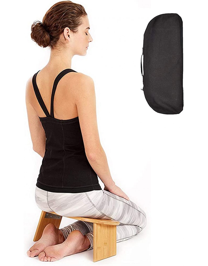 OIUYT Tragbare ergonomische Bambus-Meditationsbank zusammenklappbar Perfekter Kniehocker ergonomische Bambus-Yoga-Bank für ausgedehntes Üben – inklusive Tragetasche - BRXSGKJM