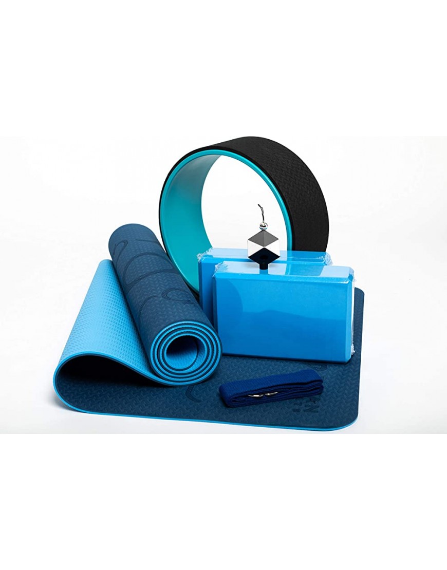 Titan Sports | Yoga Set 5-in1 | hochwertiges rutschfestes Set mit TPE Yogamatte Yogarad Eva Yogablocks Yogagurt aus 100% Baumwolle| Zubehör für Anfänger und Fortgeschrittene | Zuhause Studio - BXAYMKDQ