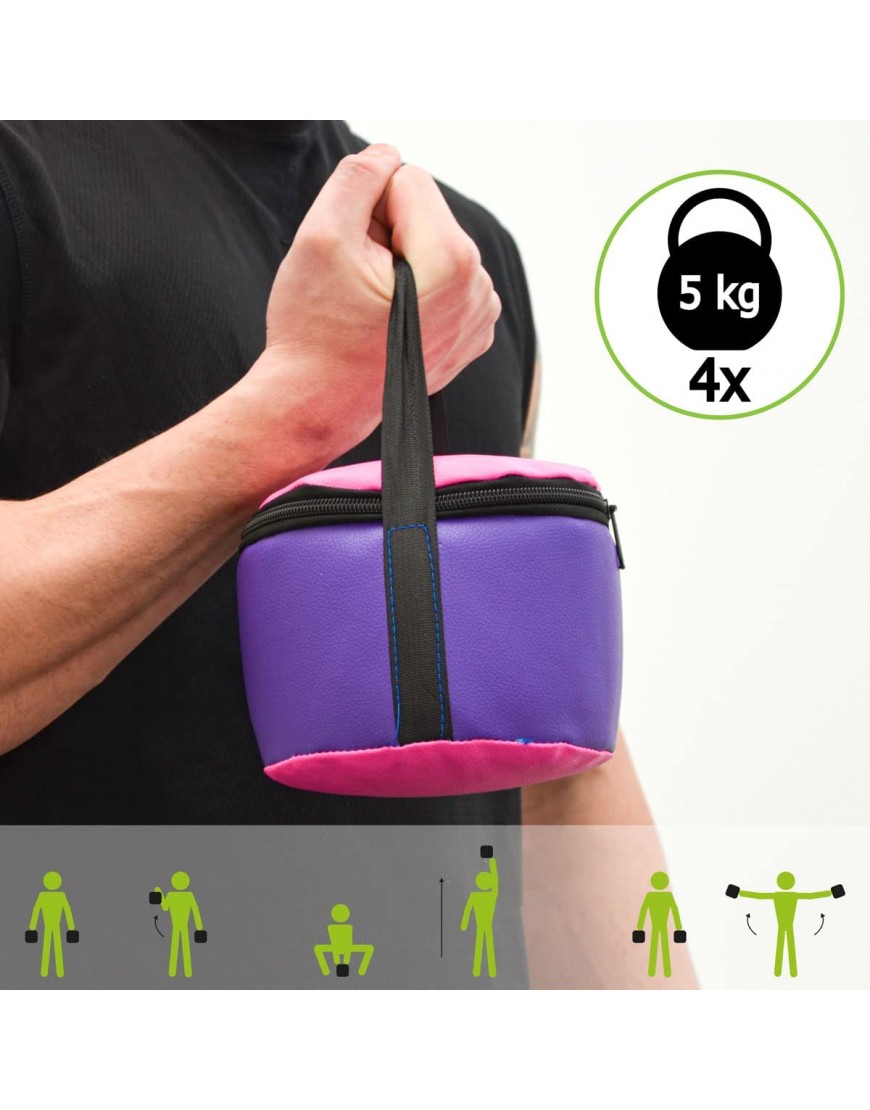 EYEPOWER 20kg Power Bag + 4 Kettlebell Gewichte Befüllt mit Eisensand Besser als Geräte: 6 Griffe Fitness Sandbag für Zuhause 20x60cm Gewichtssack für Home Training Bauch- und Rückentrainer - BLSTXM7K