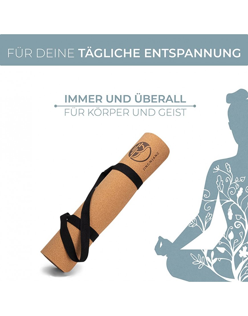 JING·N·JANG Premium Yogamatte Kork · rutschfeste Kork Yogamatte inkl. Yoga Gurt· 183*66*0,5cm · nachhaltige & geruchsneutrale Yoga Matte Kork - BLHAI8Q7