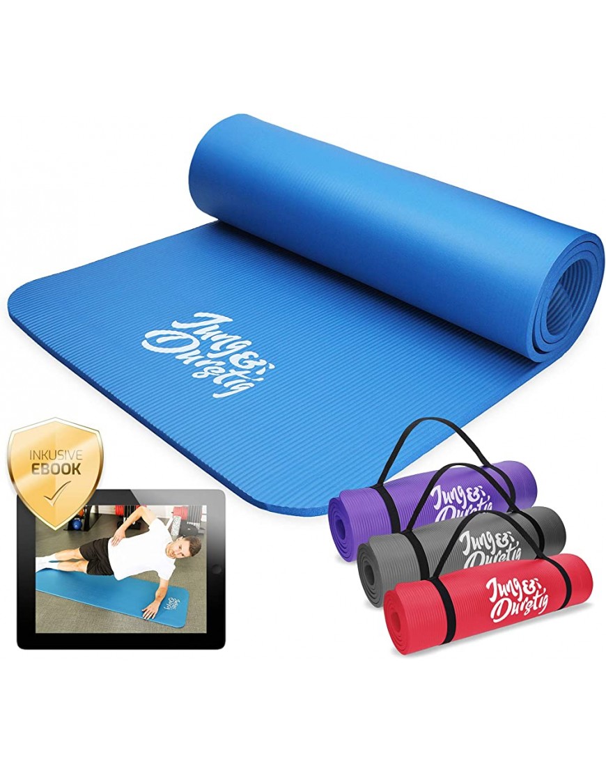 Jung & Durstig Original Yogamatte mit Tragegurt | Gymnastikmatte inklusive Übungen | Sportmatte mit Ebook Workout | Fitnessmatte rutschfest | 180 x 60 x 1 cm | - BFEFF9DW