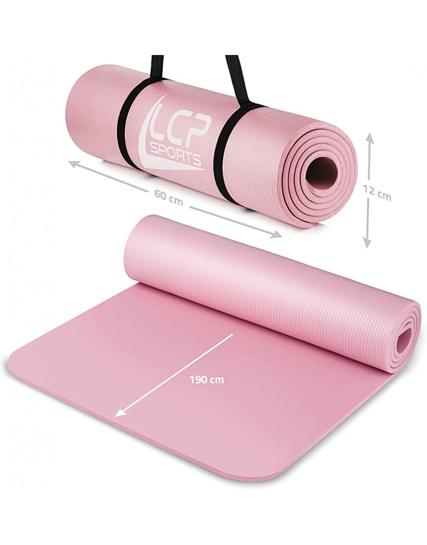 LCP Sports Yogamatte u. Gymnastikmatte Rutschfest inkl. Tragegurt Langlebige Fitnessmatte 190 x 60 x 1 cm Trainingsmatte - BVWZLEHK