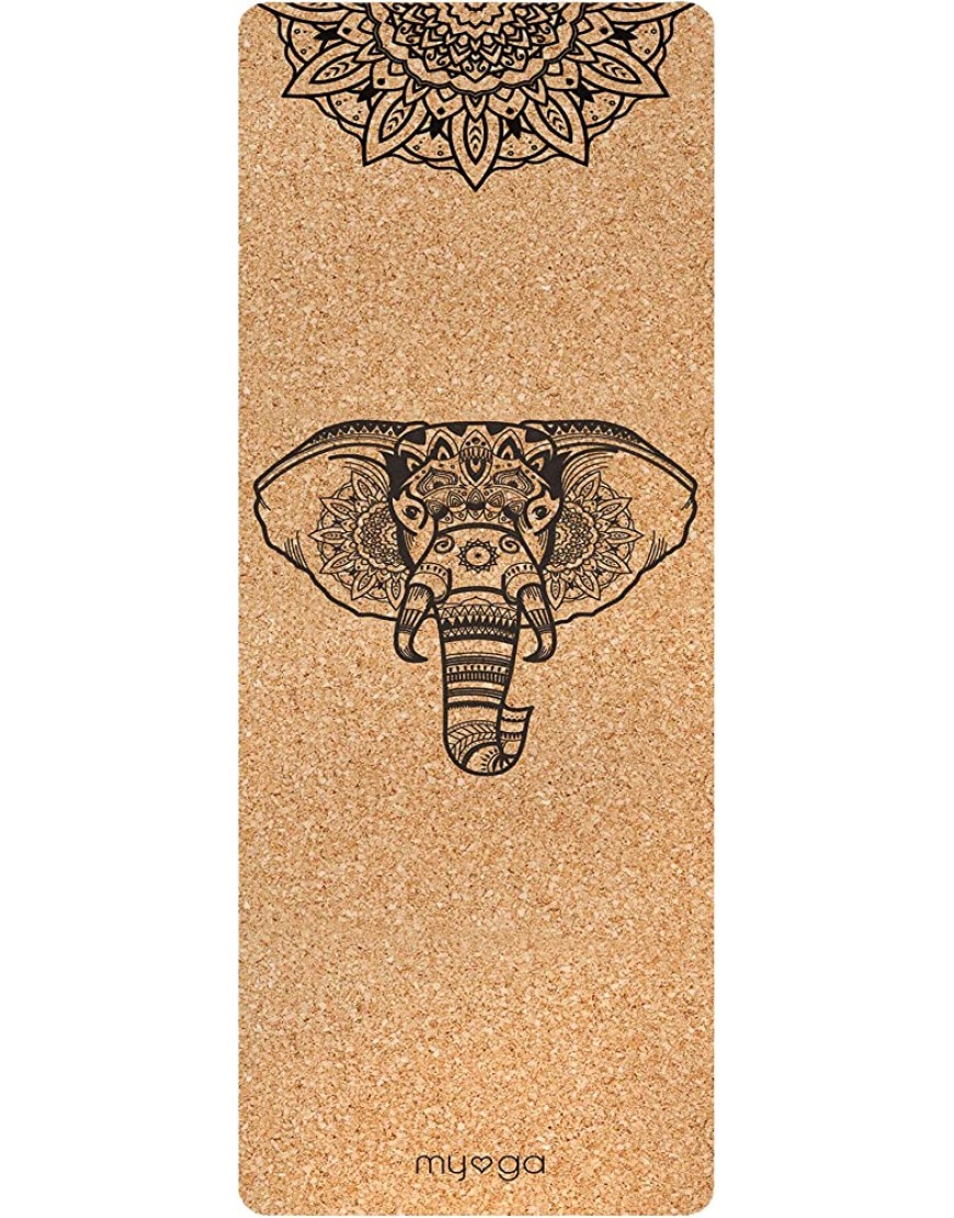Myga RY1321 Elephant Mandala XL Kork-Yogamatte Umweltfreundliche Trainingsmatte mit großartigem Griff 205 x 70 cm 6 mm Dicke - BDGZO681