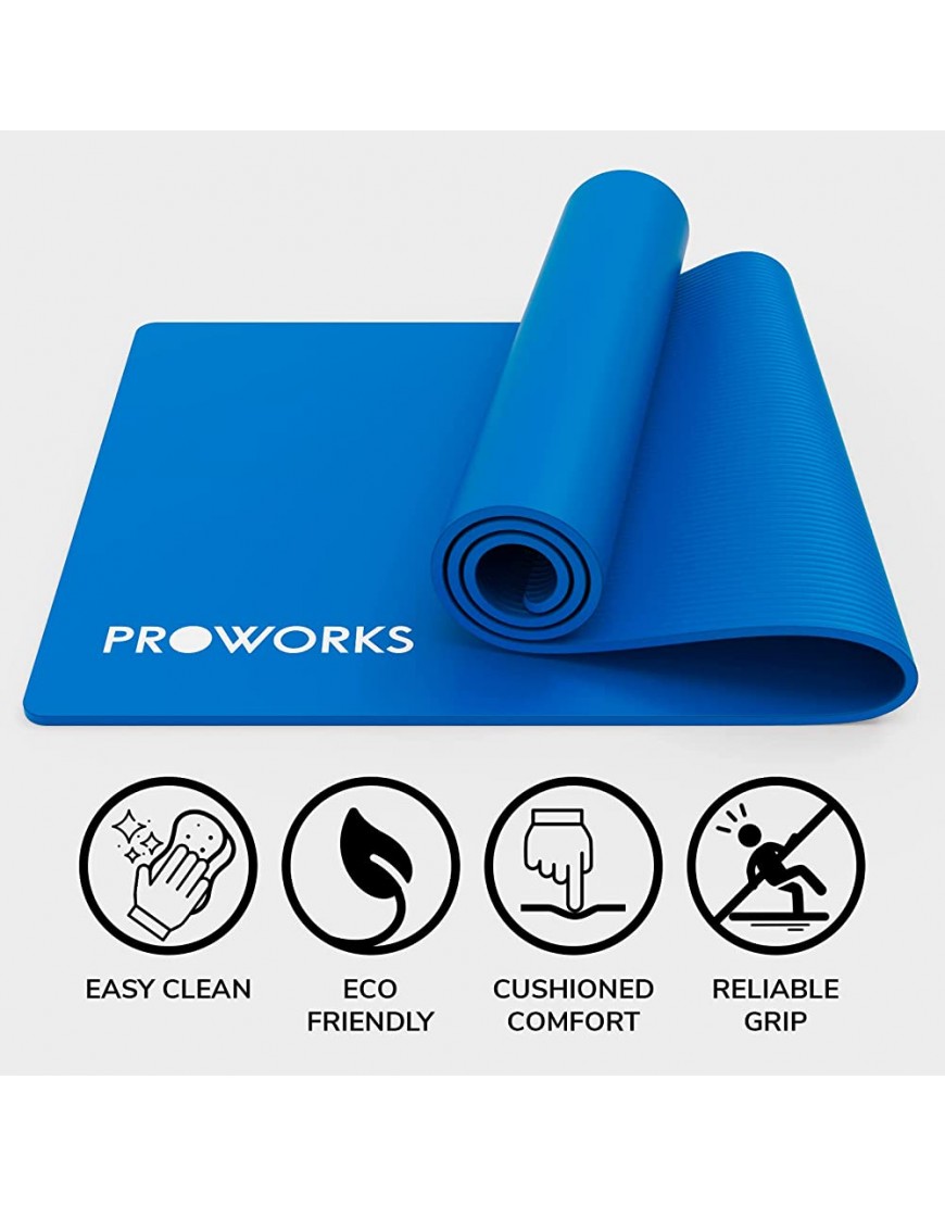 Proworks Große Premium Yogamatte Gepolstert & rutschfest für Fitness Pilates & Gymnastik mit Tragegurt Schwarz Blau Lila Grün Rosa [Maße 183cm Länge 58cm Breite] Phtalatfrei - BBZXV9B6