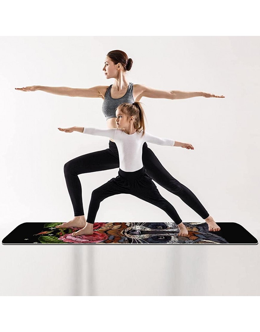 Rutschfeste Yogamatte mit Waschbär-Motiv umweltfreundlich TPE dick ideal für Pilates Yoga und viele andere Workouts zu Hause 183 x 61 x 0,6 cm - BZYWV117