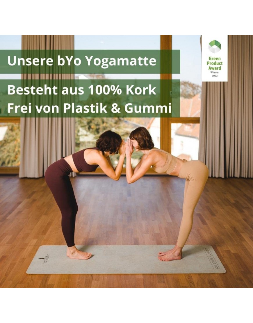 treeletic bYo® Premium Kork Yogamatte Kork XL 190x68 cm | Handmade | GEWINNER GREEN PRODUCT AWARD 2022 | Plastik- & Latexfrei | Natürliche Fitnessmatte - BASMUAMQ