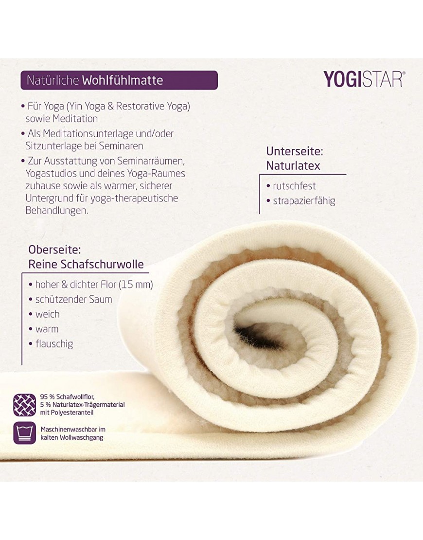 Yogistar Yogamatte yogimat® Natur Schurwolle umsäumt 200 x 75 x 1.5 cm 75 cm x 200 cm - BJODLJQ9