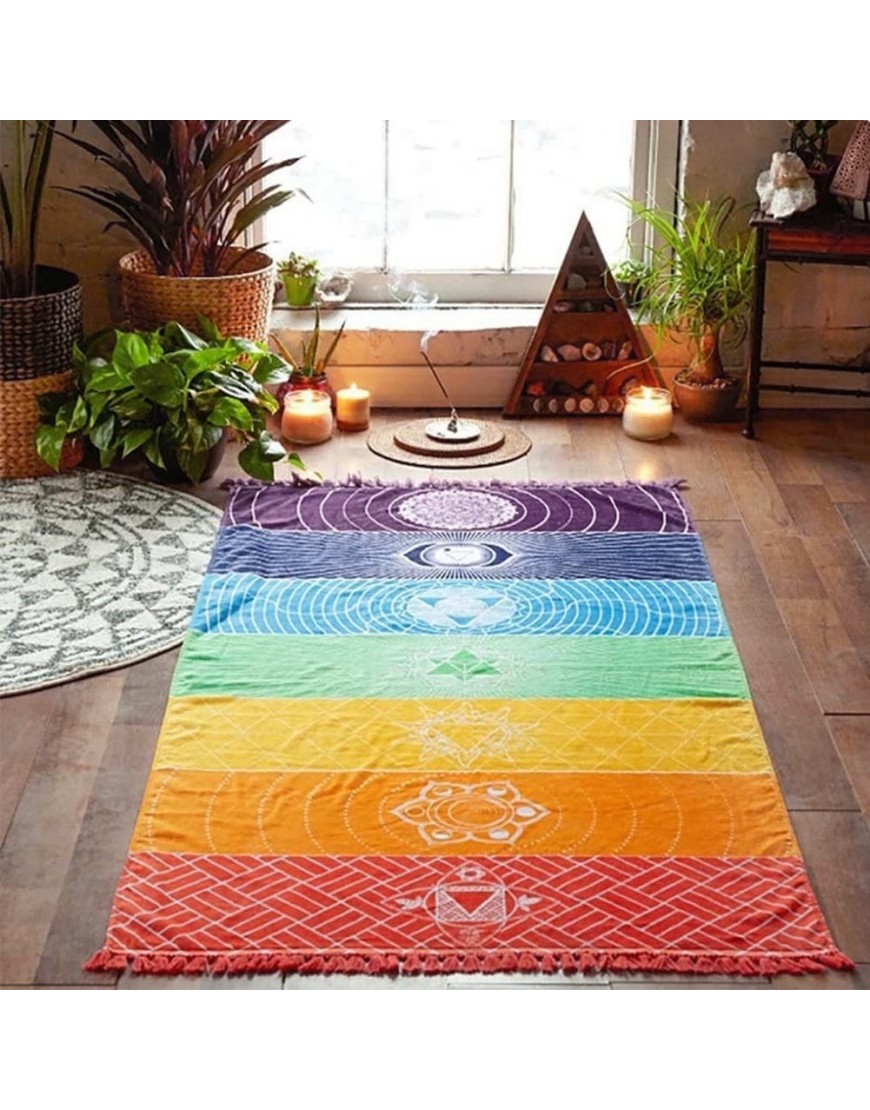 ANPPEX Yogamatte Handtuch 7 Chakra Regenbogenfarben Multifunktional Baumwolle Strandtuch Teppich Badetuch Mandala - BIKFA1B6