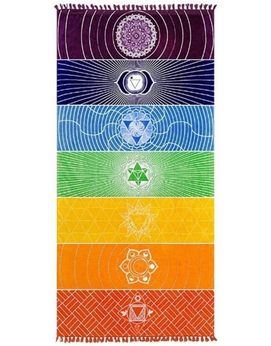 ANPPEX Yogamatte Handtuch 7 Chakra Regenbogenfarben Multifunktional Baumwolle Strandtuch Teppich Badetuch Mandala - BIKFA1B6