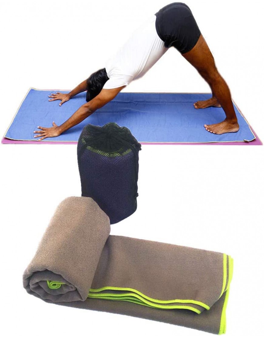 HEELPPO Yogahandtuch Yogatuch rutschfest Sport Matte Fitness Yoga Handtuch Übungsmatte Handtuch Mit Kostenloser Nylon-Mesh-Tragetasche Gray,- - BXFWTV49