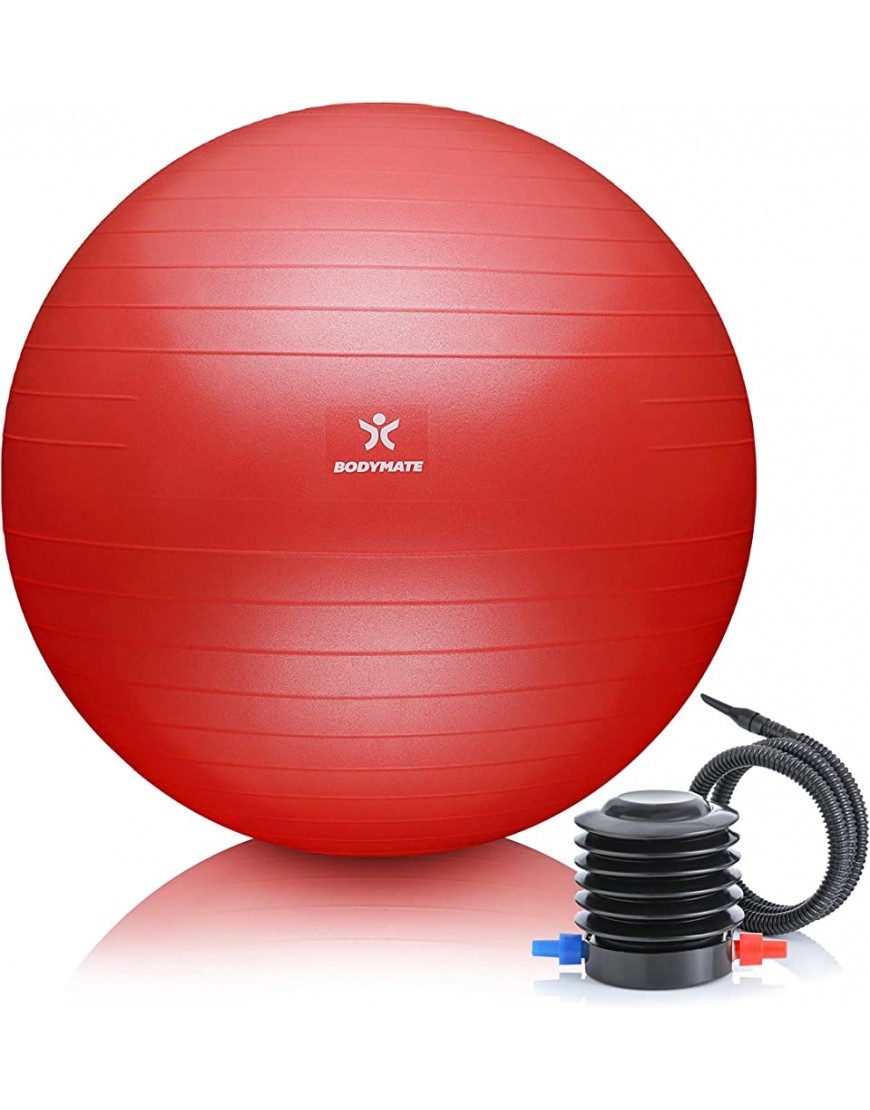 BODYMATE Gymnastikball Sitzball Trainingsball mit GRATIS E-Book inkl. Luft-Pumpe Ball für Fitness Yoga Gymnastik Core Training für starken Rücken als Büro-Stuhl - B089M2RZXX