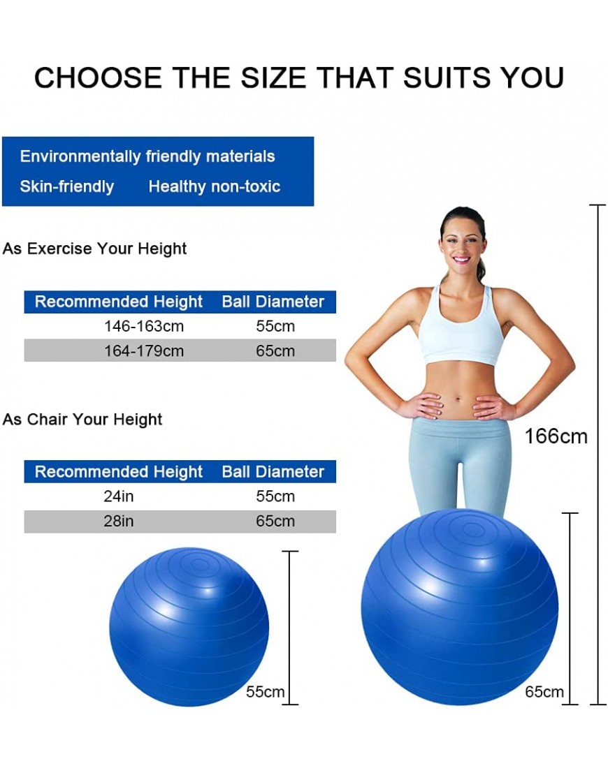 Flintronic Gymnastikball mit aufblasbarer Fußpumpe,55cm 65cm Anti-Burst Extra Dicke Yoga-Geburtsschwangerschaft Pilates Core Stärken Sie die Fitness-Gymnastikbälle - B08YQX3JRR