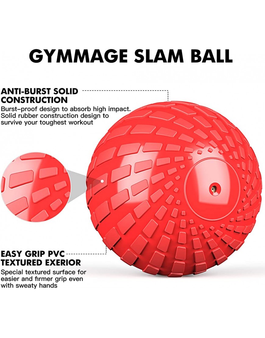 GYMMAGE Slam-Ball gewichteter Ball für Training 10 15 20 25 30 40 22,7 kg Gymnastikball für Kraft- und Crossfit- und Konditionstraining Heimtraining Fitnessstudio Workout mit griffiger Oberfläche -