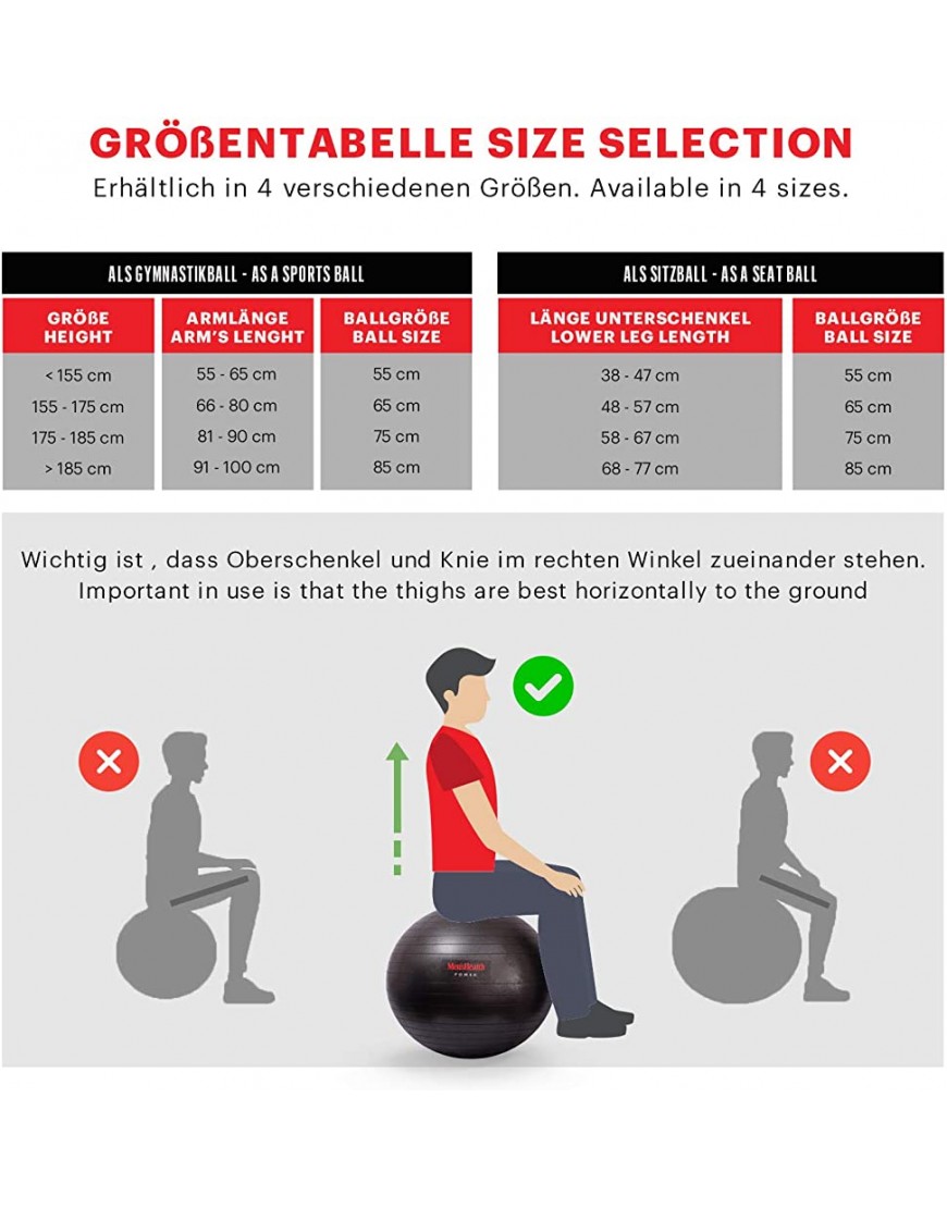 Men's Health POWER Gymnastikball | Gymnastikball ideal für Stabilitätstraining zur Körperstraffung Gym Ball-Push Ups Klappmessern und Stability Crunches -
