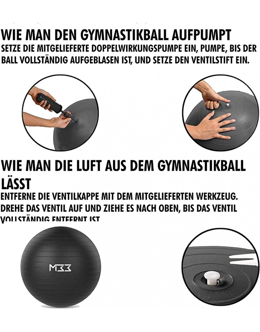 Mode 33 Gymnastikball 55 bis 85 cm extra Dicker Anti-Burst Yogaball mit Luftpumpe Übungsball für Fitness Pilates Schwangerschaft Büro Sitzball Core-Training - B07ZXN11YH