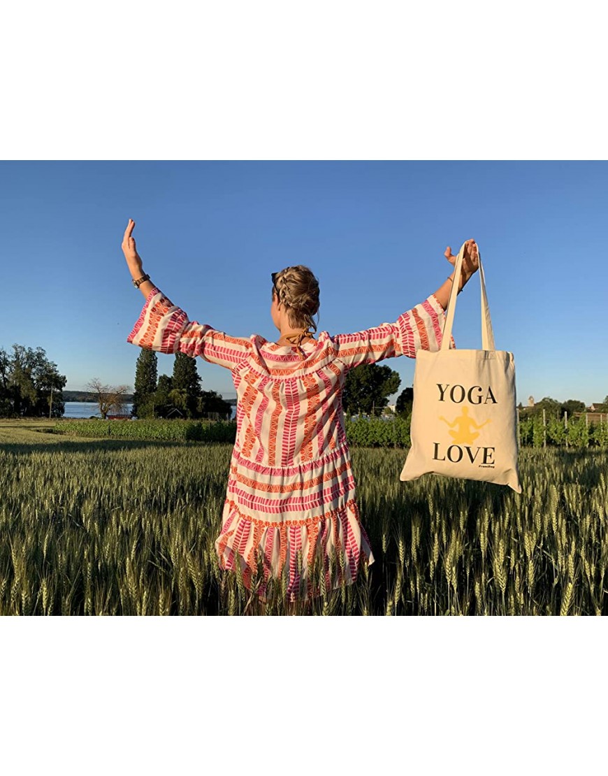FremiBag „Yoga Love“ Stoffbeutel – Jutebeutel bedruckt mit langem Henkel Weihnachtsgeschenk Yoga Tasche Yoga Geschenk - BTZMQB3K