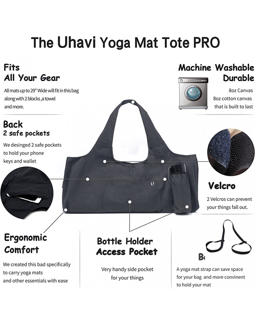 Uhawi Yogamatten-Tasche große Yogamatte Tragetasche Tragetasche mit 4 Taschen passend für Matten mit multifunktionalen Aufbewahrungstaschen leicht und langlebig mit Yogamatten-Tragegurt - BCKBLQ4W