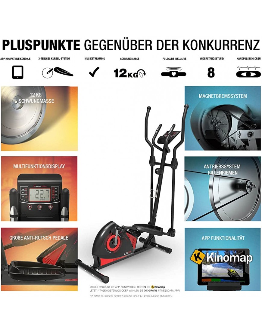 Sportstech CX608 Crosstrainer | Deutsches Qualitätsunternehmen | Ergometer + Video Events & Multiplayer App | mit Bluetooth kompatibler Konsole | Ellipsentrainer inkl. Pulsgurt & Tablet-Halterung - BYUKG9V8
