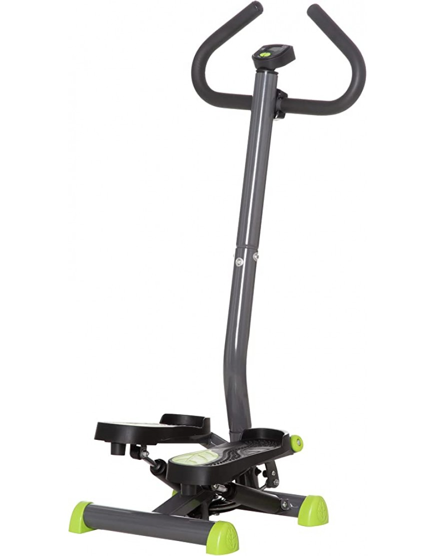 HOMCOM Stepper Fitness Swing Stepper mit LCD-Schirm und Handgriff Hometrainer für Zuhause bis 100 kg Stahl ABS Grau+Grün 55 x 44 x 108 cm - BUJZQW7K