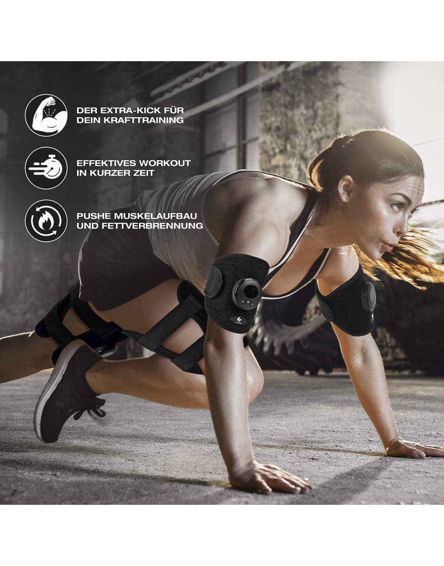 FitEngine EMS Arm- und Bein-Manschetten | Elektrische Muskelstimulation | Trainingsgerät mit Elektrostimulation | Bis zu 150 min Muskeltraining mit einer Akkuladung [Ohne Pads und Gel anwendbar] - BGRAVDK9