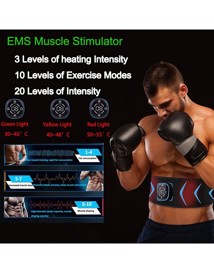 Yonars EMS TrainingsgeräT Bauchmuskeltrainer Elektrostimulation mit 10 Modi & 20 Stufen Bauchmuskel Gürtel Sauna Bauchtrainer Elektrisch wiederaufladbar über USB Keine Gel-Pads nötig - BIZML4D9